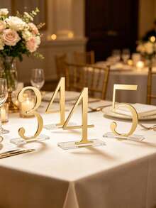 10pcs Gold Wedding Table Numbers, 1-10 Acrylic Gold Mirror Table Signs With Protective Film, Suitable For Wedding Banquet, Party, Birthday, Anniversary Event Decoration - Multicolor - View 10