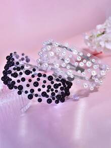 1pc Elegant Pearl Headband Fashion Mesh Hollow Wide Band Minimalist Headband Suitable For Bride Wedding Engagement Festival Party Gathering Celebration Evening Banquet Casual Daily Women Hair Accessory - Multicolor - View 6