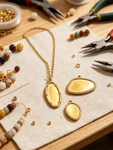 5Pcs 304 Stainless Steel 18K Gold Plated Embossed Textured Oval & Round Pendants DIY Handmade Jewelry Accessories/Waterproof And Fade-Resistant - Pendants - View 3