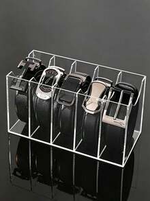 Clear Acrylic Belt Storage Box, Multi Compartment Transparent Belt Organizer, Household Divider Rack For Belt Tie Classification, Desktop Closet Mall Retail Display Holder, Practical Space-Saving Storage Solution For Men & Women Daily Belts,Room Décor,Travel Essential - Multicolor - View 13