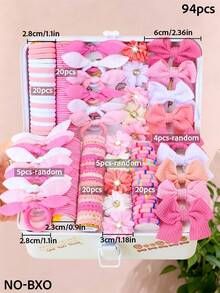 94pcs/Set Pink Sweet Floral Bow Hair Accessories Set, Includes Bows, Rhinestone Floral Hair Clips And Various Pink Toned Hair Ties, Colorful And Cute - Suitable For Girls And Women, Daily Styling, Campus Life, Vacation Dates, Graduation Party Outfits, Easily Master Versatile Cute Looks, Also A Top Gift Choice - Multicolor - View 6