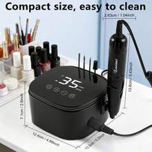 35000 RPM Professional Electric Nail Drill With Bit Holders, Touch-Button Operation, For Manicure Trimming & Gel Removal, Suitable For Nail Salon And Home Use - 黑色 - 查看 2