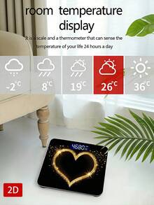 1 pezzo Bilancia elettronica con display LED, bilancia da bagno piatta 2D a forma di cuore dorato, piattaforma di pesatura decorativa - Adatta per uso a lungo termine, soddisfa le esigenze di pesatura domestica, regalo per Natale, Capodanno, San Valentino, utilizza batterie AAA (batterie non incluse) - A - Visualizzare 6