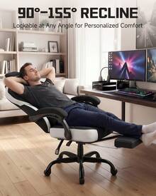 Fabric Gaming Chair With Footrest, Ergonomic Computer Desk Chair With Pocket Spring Cushion Home Office High Back Support Lumbar Support Heavy Duty Wide - Black - View 8