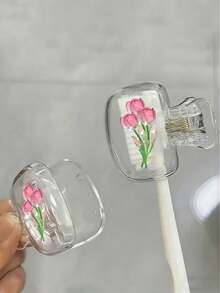 Tulip Flower Shaped Toothbrush Holder - Cute Design, Suitable For Home And Travel Storage; Equipped With Transparent Cover, Compact And Portable, Easy To Carry; Protects Toothbrush Bristles, Features Dual Drainage And Ventilation Functions; Suitable For Home, Dormitory And Travel Scenarios | Cute Toothbrush Head Storage Rack, Suitable For Bathroom Storage, Home And Dormitory - Multicolor - View 2