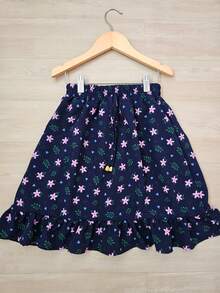 Estampado Azul Marinho Flor Lilas