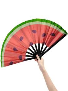 1 Pc D EXCEED Large Folding Hand Rave Fan, Watermelon Print Design, Music Festival, Carnival, Rainbow Outfits, Disco, Neon, Glow Party Decorations - Multicolor - View 8