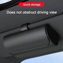 1件裝汽車內飾必備眼鏡收納盒，黑色/米色2色手縫PU皮革通用車用遮陽板眼鏡收納盒，可放置眼鏡、夾子、票券、身分證，附背夾設計 - A - 查看 4