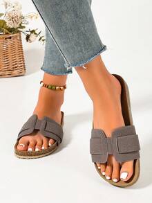 Ximi Ruo Women's Buckle Design Daily Versatile Fashion Flat Sandals, Suitable For Beach, Vacation, Home, Commute, Shopping, Travel And Outings - Grey - View 5