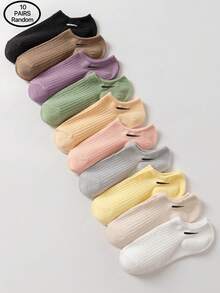 10 Pairs Random Style & Color Candy Color Dopamine Outfit Essential, Japanese Sweet Daily Versatile, Low-Cut Non-Slip Skin-Friendly, Comfortable Breathable Odor-Resistant Women's Socks - Multicolor - View 1