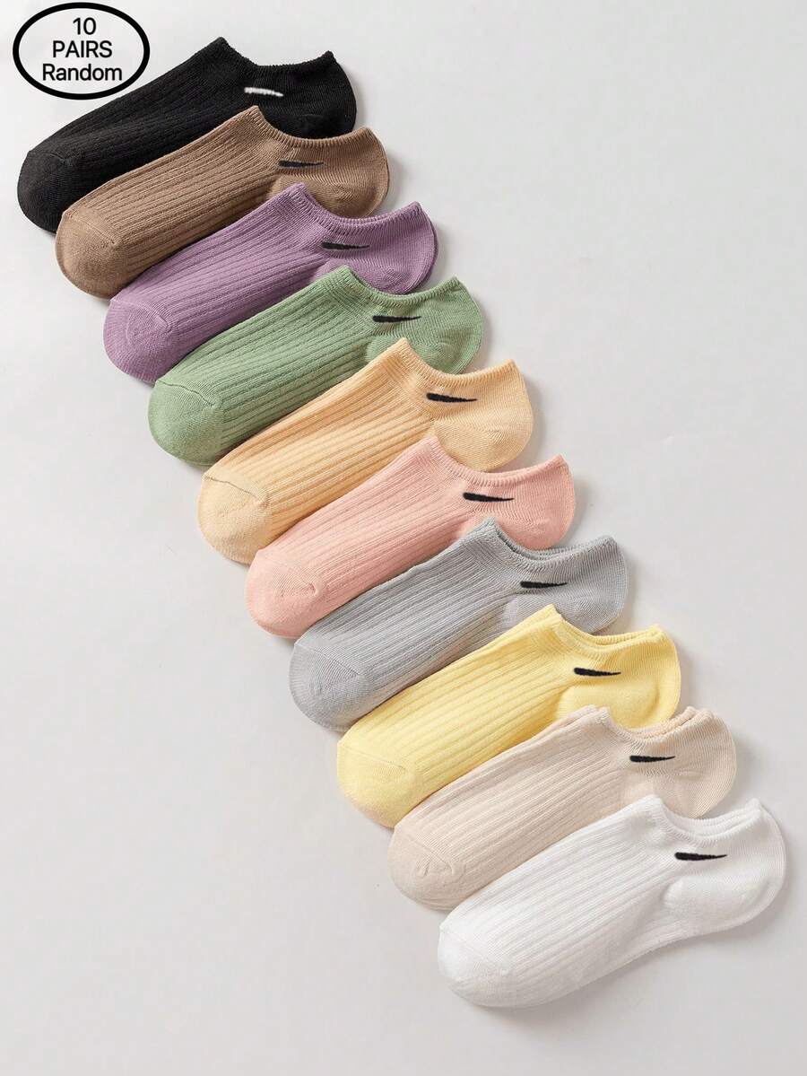 10 Pairs Random Style & Color Candy Color Dopamine Outfit Essential, Japanese Sweet Daily Versatile, Low-Cut Non-Slip Skin-Friendly, Comfortable Breathable Odor-Resistant Women's Socks - Multicolor - View 1