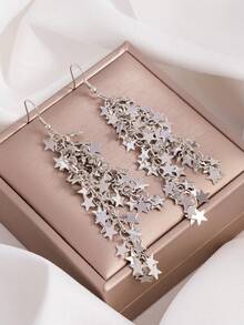 2pcs Star Sequin Long Dangle Earrings, Elegant Fashion Earrings For Students, Sweet Style - Style 2 - View 1