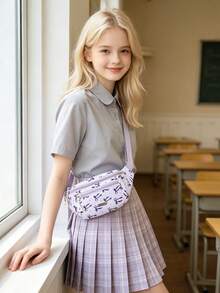 1pc Bowknot Print Chest Bag, Multifunctional Waist Bag Belt Bag, Lightweight Waist Bag, Adjustable Shoulder Strap Crossbody Bag, Large Capacity Multi-Pocket One Shoulder Bag, Suitable For Students/Girls/Young People, Applicable For Fitness Running Travel Hiking Jogging Shopping Outdoor Sports Daily Use - Purple - View 6