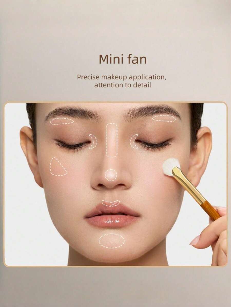 Small High-Gloss Wool Fan-Shaped Eye, Nose Bridge, Nose Tip Highlighter Brush With Fine Detail And Solid Wood Handle