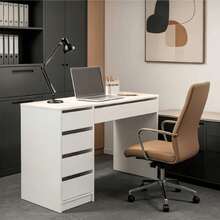 Single Unit Minimalist White Work Desk Featuring 4 Side Storage Drawers & Wide Keyboard Drawer, 120cm Large Surface Space Saving Computer Station, Ideal For Student Study, Bedroom Makeup Vanity, Home Office Writing Table, Household Workbench - Desk - View 9