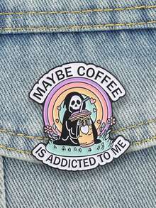 Maybe Coffee Is Addicted To Me Enamel Pin Skeleton Reaper Rainbow Coffee Cup Lapel Brooch Coffee Lover Backpack Decor Gift - Multicolor - View 4