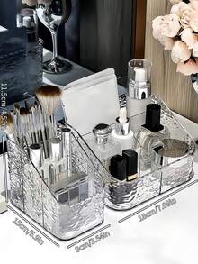 2pcs Transparent Cosmetic And Skincare Storage Boxes, Modern Vanity Organizer, Suitable For Bathroom Supplies, Student Back To School Supplies, Makeup Organizer, Jewelry Organizer, Fits Various Makeup Tables - Clear - View 5