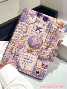 旅行地圖飛機汽車路標圖案平板保護殼，相容 iPad 9.7/10.2/10.5/10.9/12.9/Pro 11、第 10 代，相容 Galaxy Tab S6 Lite 10.4 吋，相容 Kindle Paperwhite 第 12 代 2024、Kindle (第 11 代 - 2024)，柔軟防摔，智慧支架/自動喚醒/睡眠，Y 型折疊平板保護套，多角度視角 - 彩色 - 查看 3