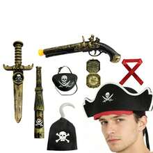 1PC Halloween Pirate Hat, Caribbean Pirate Costume Prop, Adult Hat With Red Rope, Captain Morgan Hat - 3-piece Set - View 14