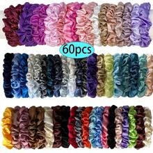 60pcs Thin Satin Silk Hair Scrunchies, Women's Silk Hair Accessories, Teen Hair Ties, Birthday Thanksgiving Christmas Gifts - Multicolor - View 3