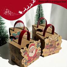 1/4/12/24pcs Christmas Gift Boxes, Gift Boxes With Handles And Santa Claus And Reindeer Patterns, Christmas Party Decoration Supplies, Sturdy Cardboard Party Favor Packaging, Reusable And, Easy To Assemble - View 2