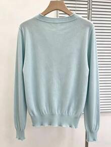 Summer New Elegant Lace V-Neck Long Sleeve Thin Sun Protection Knit Cardigan - Light Blue - View 2