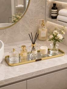 1 Khay đựng đồ hình chữ nhật bằng kính mạ vàng sang trọng (Có các kích cỡ nhỏ, trung bình và lớn), bề mặt kính tráng gương độ nét cao, phong cách Bắc Âu sang trọng, chất liệu hợp kim nhôm và kính - Giá đựng đa chức năng, khay trưng bày tinh tế dung tích lớn, khay đựng trang sức, hộp đựng mỹ phẩm, hộp đựng tinh dầu thơm, giá đựng nến, hộp đựng trang sức, mỹ phẩm. - hình chữ nhật - Xem 2