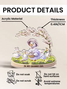 Catygift 客製化奶奶鴨子家庭壓克力桌面立牌，可個性化孫輩姓名、外觀與稱號，2D平面櫻花桌面裝飾牌，客製化家庭紀念裝飾禮物送給奶奶 - As Shown - 查看 5