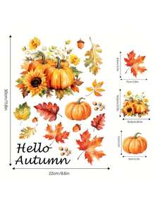 1PC Window Decorative Sticker Maple Leaf Pumpkin Flower Pattern Static Glass Sticker Easy To Apply Remove And Reuse Suitable For Living Room Bedroom Kitchen Window Home Decor Decorate Your Home Bring Holiday Atmosphere To Your Home Holiday Decoration Sticker Gift Birthday Graduation - Multicolor - View 8