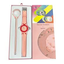 Colorblock Silicone Women's Quartz Watch, Gift Box Set With Matching Color Leather Bracelet, Casual Versatile Wristwatch, Detachable Watch Head, Exquisite Gift Watch Set For Dating (1pc/Set) Includes Watch Box - Pink - View 12