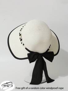 Women's Wide Brim Straw Hat, Comes With Adjustable Chin Strap Windproof Rope, Summer Large Brim Sun Hat, Rollable Portable Design Beach Hat, Lightweight Suitable For Swimming, Outdoor, Travel - A - View 12