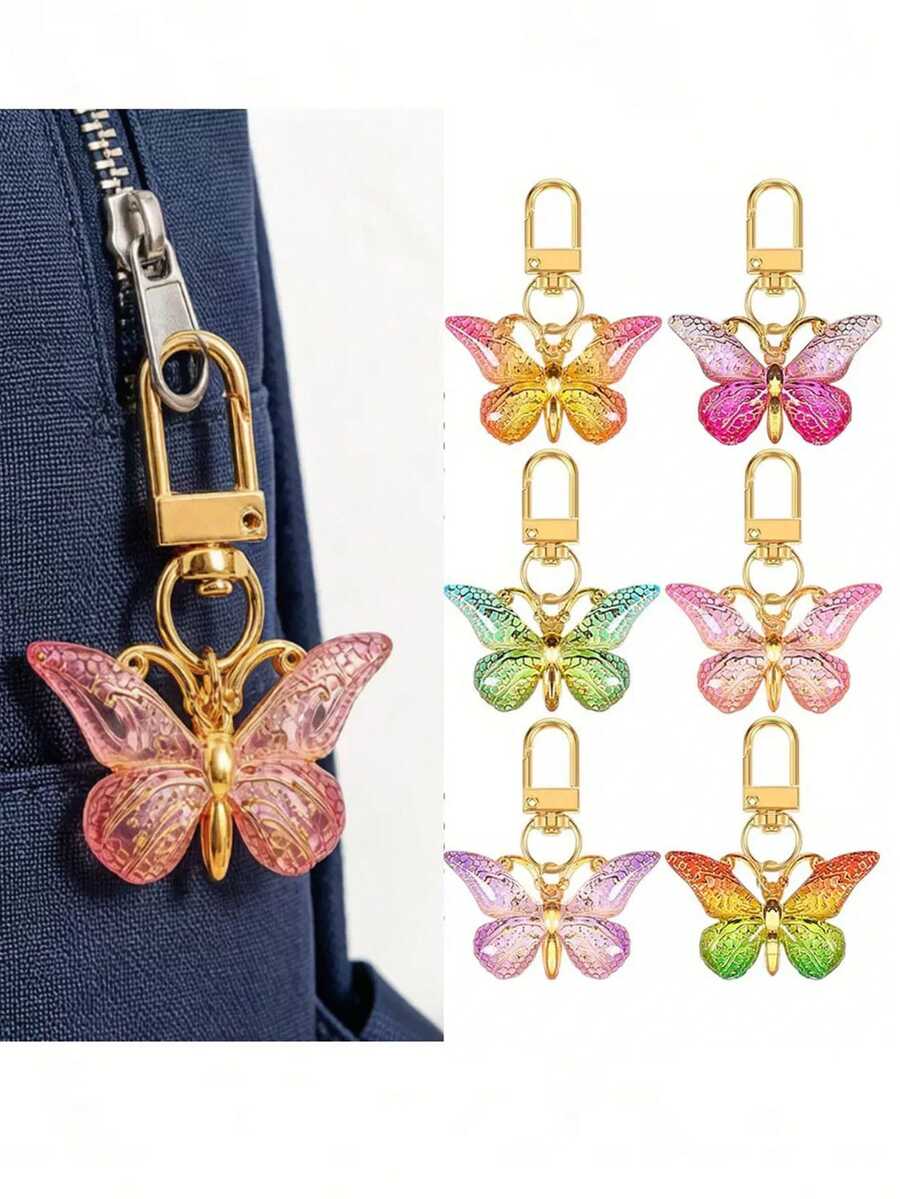 12 piezas Encanto de teléfono de mariposa acrílica de colores degradados, llavero personalizado creativo para parejas, accesorio para auriculares, regalo festivo, accesorio anti-pérdida para exteriores - Multicolor - Ver 1