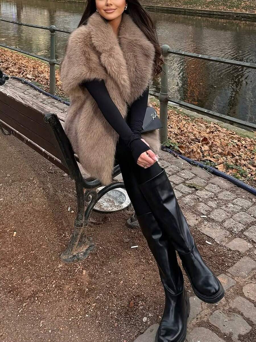 1pc Solid Color Faux Fur Fine Velvet Women's Faux Fur Coat For Daily Wear In Autumn/Winter - Maroon - View 1