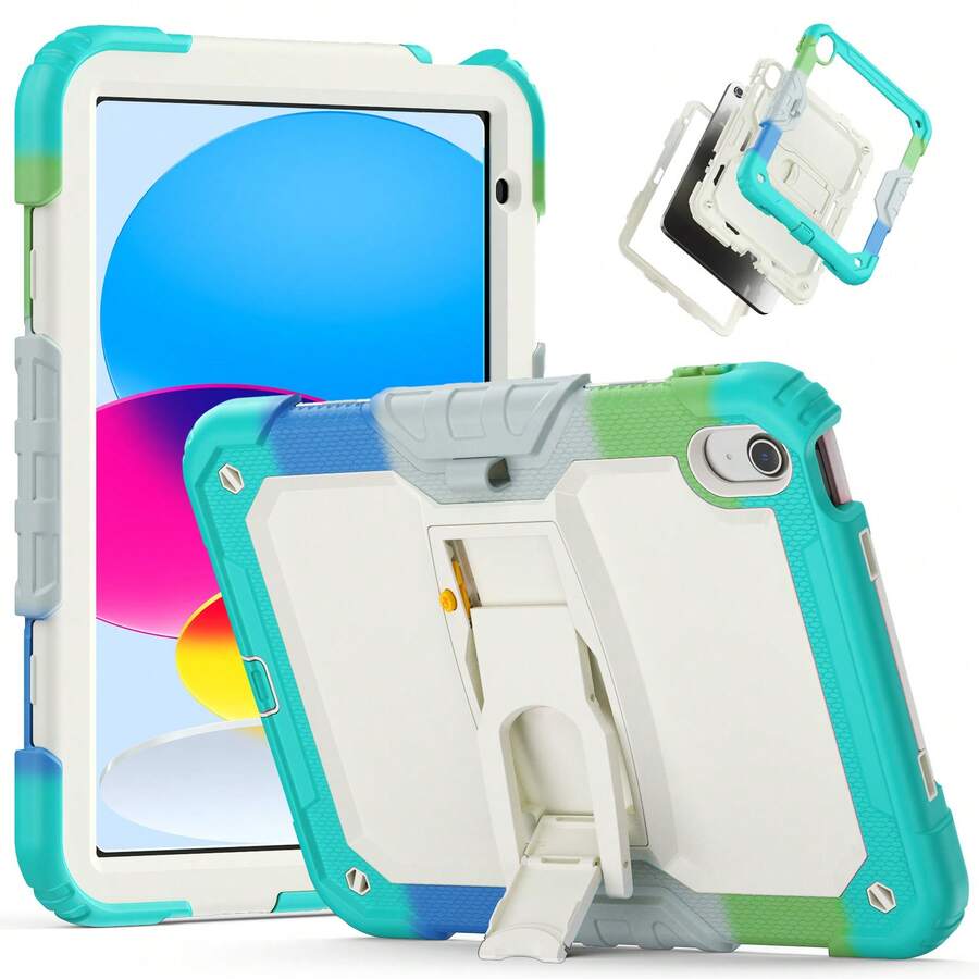 适用于 iPad (A16) 第 11 代/Air11/Air13 M3 (2025) 第 9/8/7 代 (2021/2020/2019) 的重型防震保护壳，坚固耐用的硬壳保护套，内置支架，适用于 10.2 英寸 iPad 2021/2020/2019。