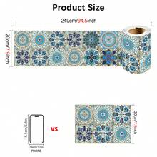 1 Roll Vintage Blue Mandala Tile Self-Adhesive Waistline Sticker, Mediterranean Bohemian Moroccan Style, Waterproof Oil-Proof Removable No Residue, Kitchen Backsplash Bathroom Baseboard Trim Renovation Decoration Grout Sticker - One Roll - View 12