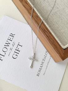 1 Stück S925 Sterling Silber personalisierte minimalistische Kreuz Halskette, Damen Mode vielseitige Schlüsselbein Kette, Pendeln & Date cooler Nischen-Vibe Schmuck, geeignet als Jahrestag Geburtstagsgeschenk für Mädchen, exquisites kleines Geschenk - kreuzen - Übersicht 7