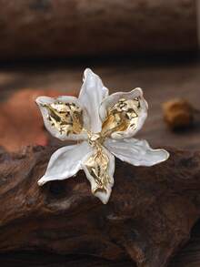 1pc Handmade Glazed White Flower Ring, Gilded Mottled Vintage Design, Niche Artistic Women's Jewelry - Multicolor - View 4