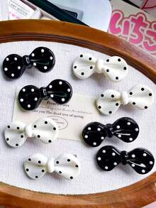 20/10pcs/Set Black & White Contrast Polka Dot Bow Hair Clips, 3D Bow Tie Design, Smooth Curved Shape, Vintage French Niche Style Hair Accessories - Suitable For Girls And Teens, Perfect For Daily, Vacation, School, Party, Sports And More, Add Beauty To Your Hairstyle - Multicolor - View 5