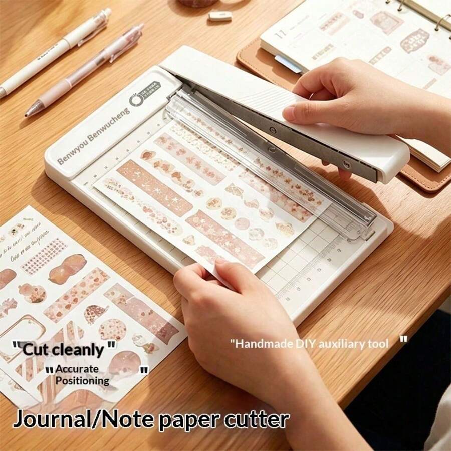 1pc Colorful Grid Line Press-Down Paper Cutter With Ruler Scale, Photo Trimmer, Suitable For Office, School Supplies, Learning Tools, Non-Electric