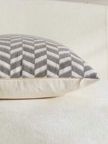 1pc Gray-White Raised Stripe Pillow Cover (Pillow Insert Not Included), Modern Soft Chenille Material, Vintage Textured Decorative Throw Pillow Case, Suitable For Home Sofa, Bedroom, Decor, All Seasons - Grey - View 7