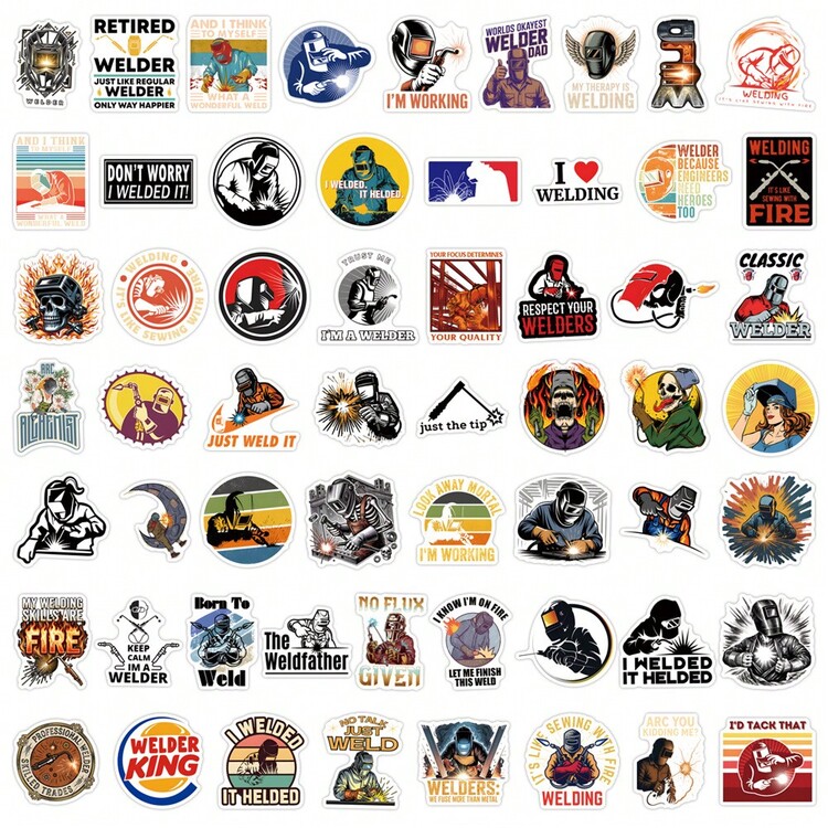 55Pcs Funny Welding Stickers Scrapbook Aesthetic Stickers Welding Helmet Stickers Hardhat Stickers Dirt Bike Stickers Vinyl Waterproof Stickers For Water Bottle,Computer,Laptop,Phone,Luggage,Notebook,Fridge - Multicolor - View 2