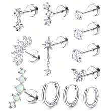 TOKRING 12pcs Women's Stainless Steel Gold Cartilage Earring Set, Flat Back Spiral Earrings, Cartilage Earring Set Suitable For Daith, Tragus, Conch, Flat Back Earrings - Earring Set - View 8