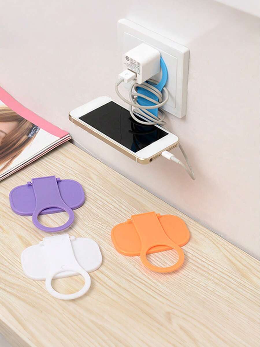 3/1pc Creative Cute Foldable Hanging Phone Charging Holder, Foldable Phone Charging Hook, Phone Charging Storage Organizer Stand, Portable Phone Charging Companion Phone Holder, Convenient And Portable, Random Color.