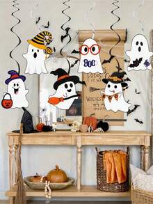 24/12PCS/1PC-Cute Cartoon Ghost Halloween Hanging Spiral Decoration, Witch Hat, Ghost, Bat Paper Spiral Tassel, Halloween Hanging Decoration, Halloween Party Supplies, Halloween Decoration, Autumn Halloween Decoration, Halloween Pendant Light Decoration, Suitable For Home Fireplace Indoor Party Decoration Supplies - Multicolor - View 7