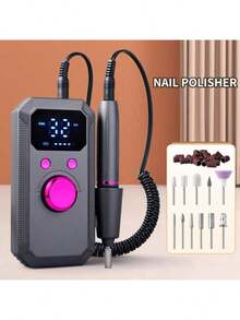 Portable Rechargeable Electric Nail Drill Machine, LED Display Nail Polisher Set With Multiple Grinding Heads, Forward & Reverse Rotation, Manicure Pedicure Nail Art Tools For Home & Salon Use - A - View 15