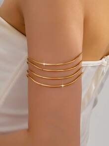 1pc Minimalist Line Gold Women's Arm Cuff, Adjustable, Suitable For Vacation, Daily Wear And Outings - Golden Yellow - View 3