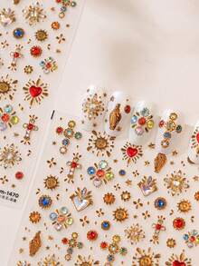 1PC Retro Luxury Jewelry Nail Stickers, 5D Exquisite And Versatile Nail Accessories, Nail Decoration Components, Handmade Nail Stickers, Nail Tips, Nail Parts, The Best Nail Products For Girls And Women, Summer Nail Tips, Simple Nail Techniques - Multicolor - View 10