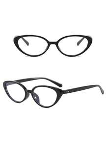 1 Pair Women's And Men's Small Frame Cat-Eye Style Versatile Non-Prescription Glasses, Suitable For Daily Reading, Life, Back To School, Office, Vacation Photography, And Outfit Matching - Black Flat - View 2