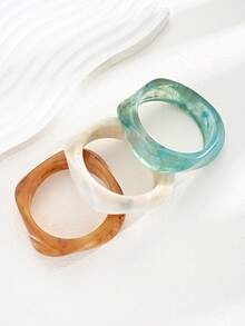3pcs/Set Fashionable Minimalist Elegant Exquisite Vintage Design Colorful Resin Geometric Asymmetrical Shape Beach Vacation Style Exaggerated Wide Chunky Bracelets Multi-Piece Set Holiday Vacation Party Date Gift Daily Commute Wear - Multicolor - View 3
