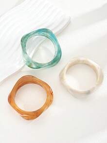 3pcs/Set Fashionable Minimalist Elegant Exquisite Vintage Design Colorful Resin Geometric Asymmetrical Shape Beach Vacation Style Exaggerated Wide Chunky Bracelets Multi-Piece Set Holiday Vacation Party Date Gift Daily Commute Wear - Multicolor - View 4